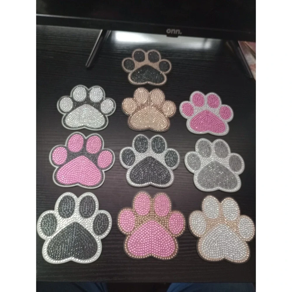 Set of 10 Handmade Diamond Art Paw Print Coasters with Holder | Cork Back | Pet